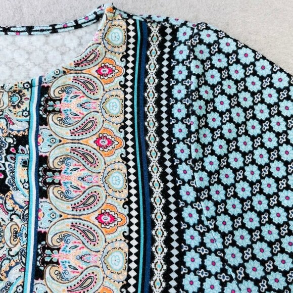 J.Jill Women's Tunic Size M Blue Geometric Print Long Sleeve Modest Cut - Picture 9 of 11